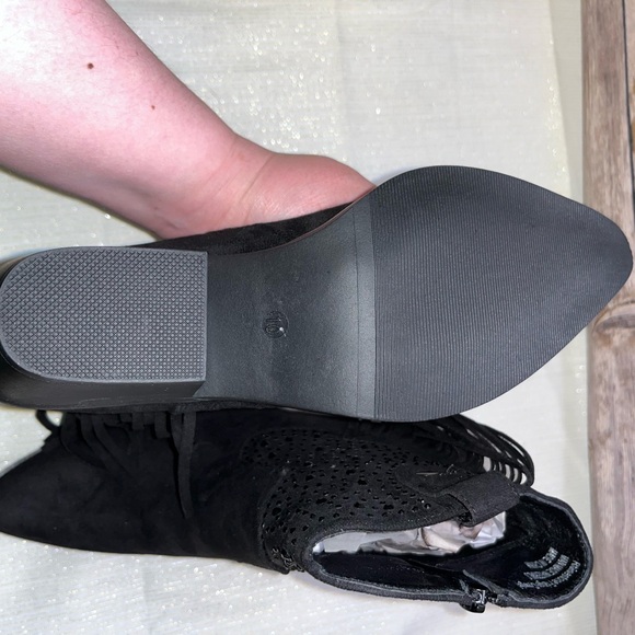 Southern Fried Chics Rhinestone Fringe Black Suede Cowgirl Booties Size 10 NWT - Picture 6 of 6